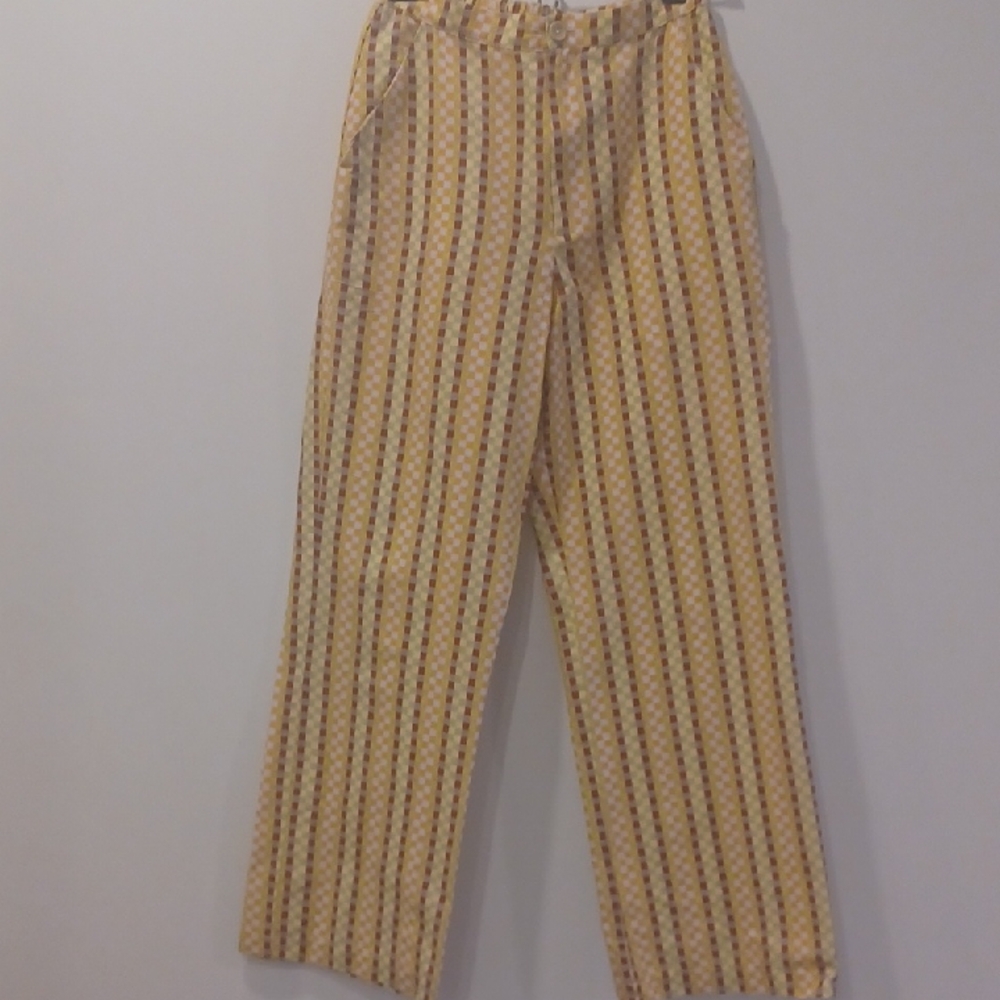 Women's Yellow Striped Straight-Leg Pants